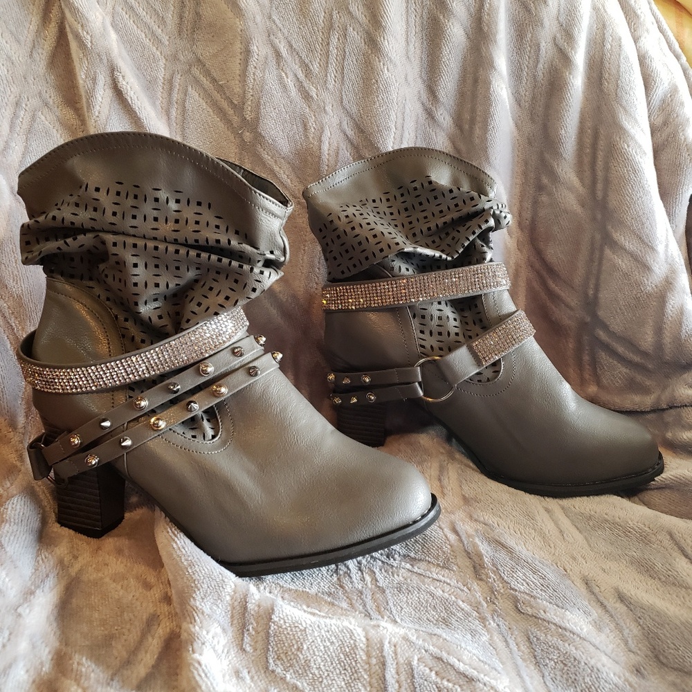 Grey Bling Booties